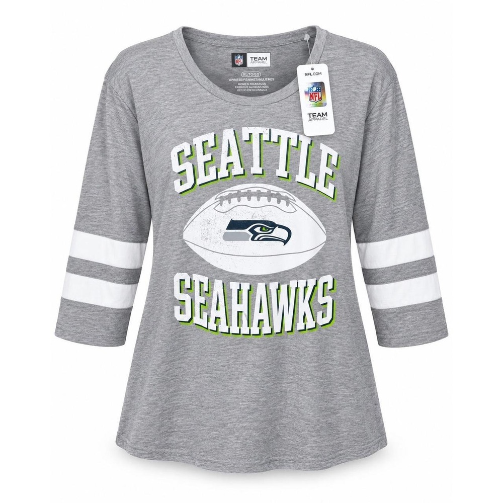 NFL Team Apparel Seattle Seahawks Womens XL Grey 3/4 Sleeve Graphic T-Shirt NWT